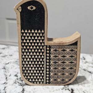 Geometric Black and Tan Wooden Bird Figurine
